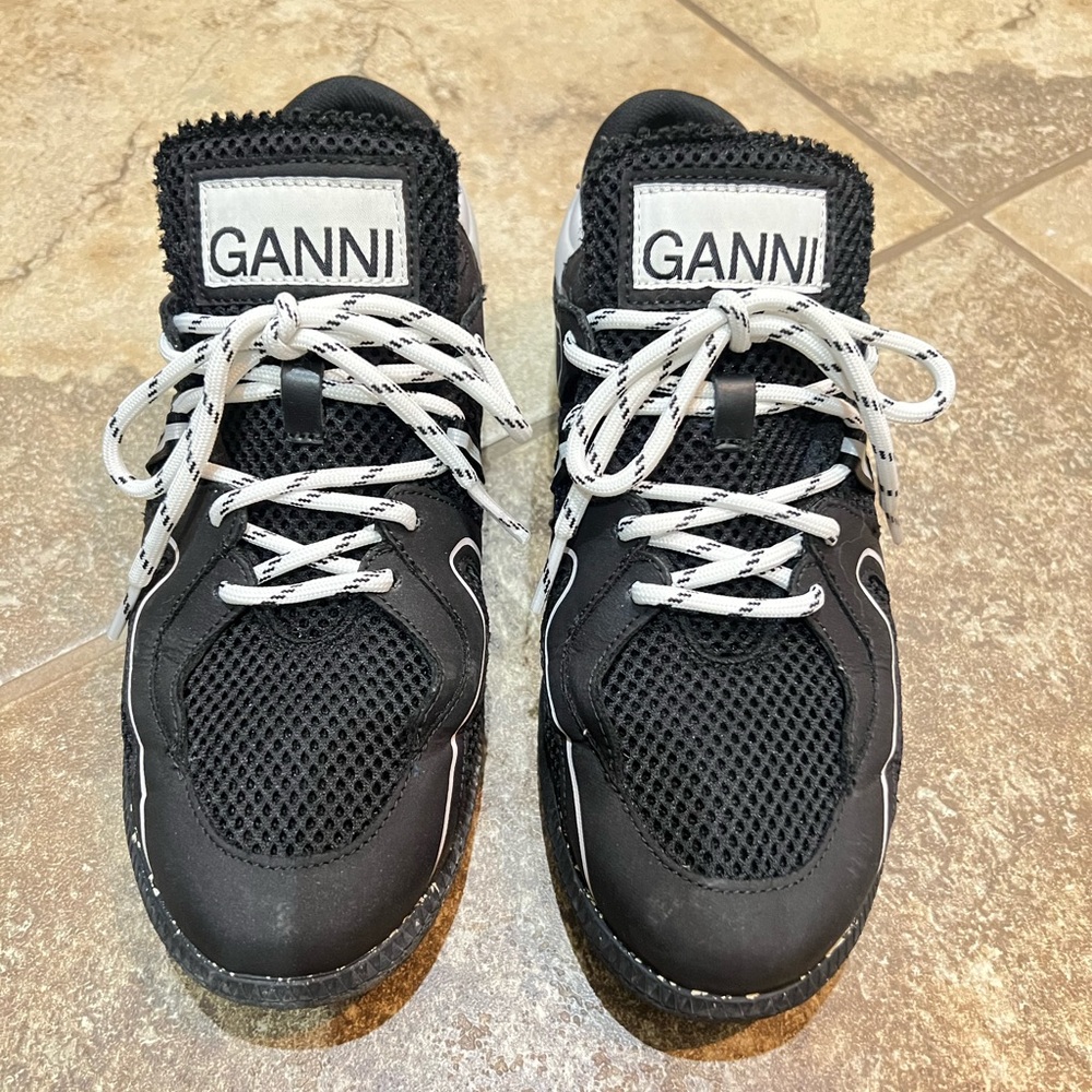 Ganni Men's Black and White Mesh Sneakers